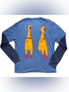 Stranger Things WSQK Chicken Long Sleeve T Shirt NEW NWT Men's Medium Blue Robin